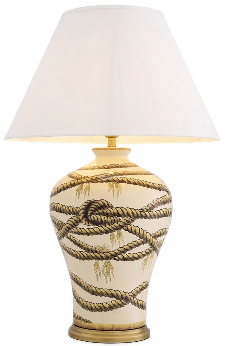 Casa Padrino lámpara de mesa de lujo beige / latón antiguo / blanco Ø 56 x A. 86 cm - Lámpara de mesa de porcelana pintada a mano - Colección de Lujo