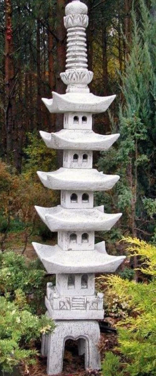 Casa Padrino pagoda de decoración de jardín de lujo gris 27 x 27 x A. 169 cm - Pagoda de piedra elegante de 5 niveles - Accesorios de decoración de jardín y terraza en estilo japonés