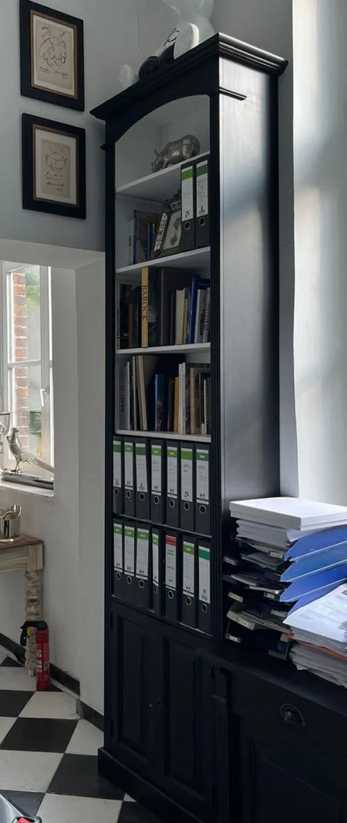 Casa Padrino armario de libros de estilo campestre negro / blanco A. 280 cm - Muebles de estilo campestre