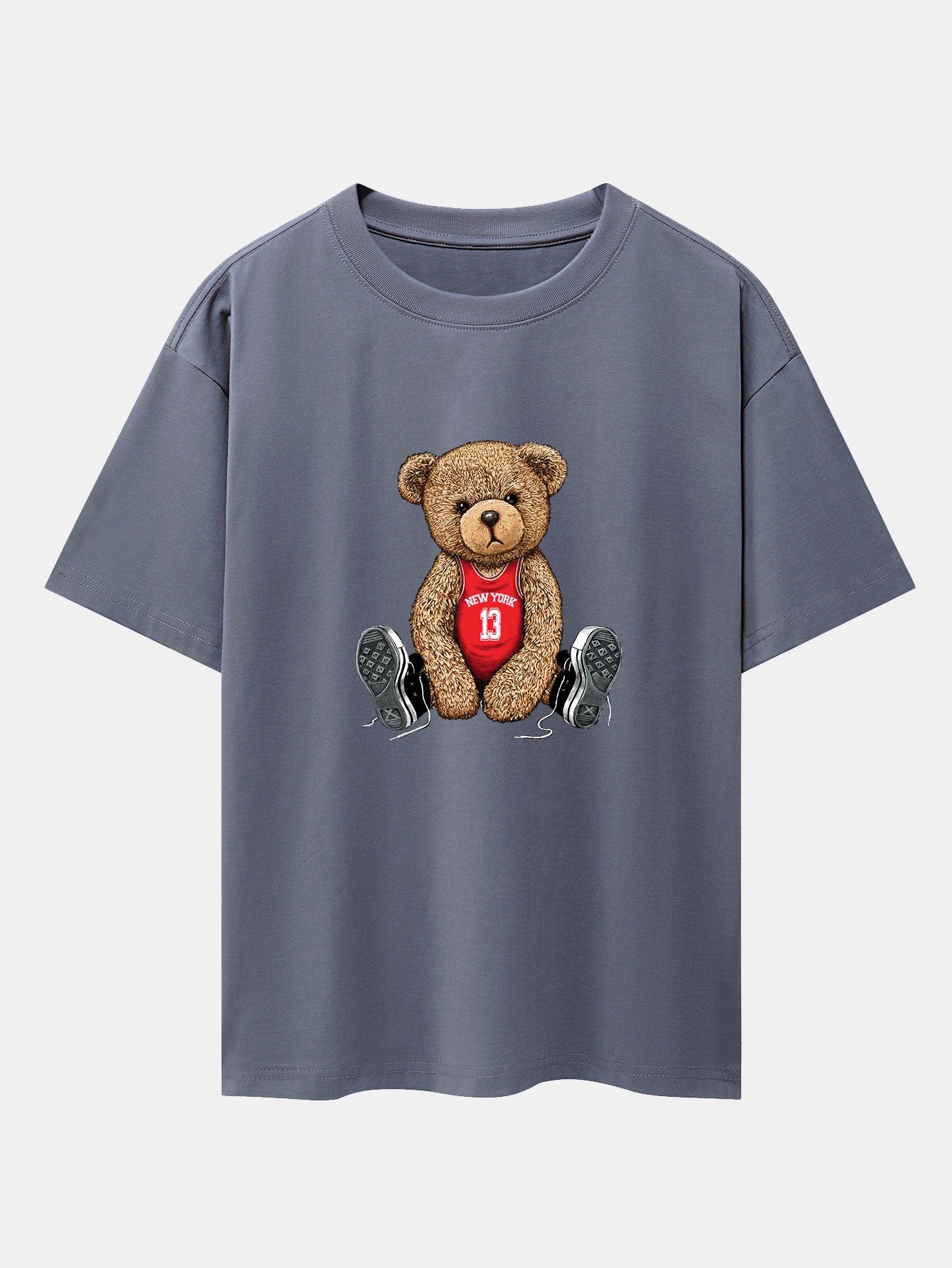 New York Bear Print Drop Shoulder Oversize T-Shirt
