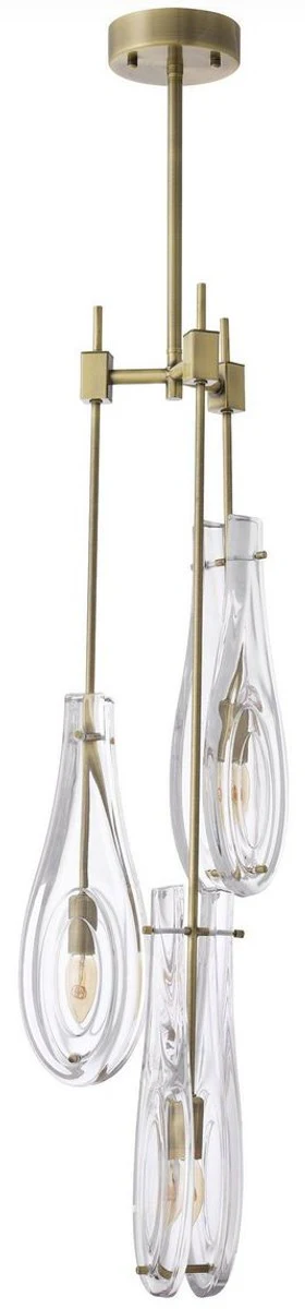 Casa Padrino lámpara de araña de lujo latón Ø 30 x A. 95,5 cm - Lámpara de araña moderna de metal con pantallas de vidrio - Calidad de Lujo