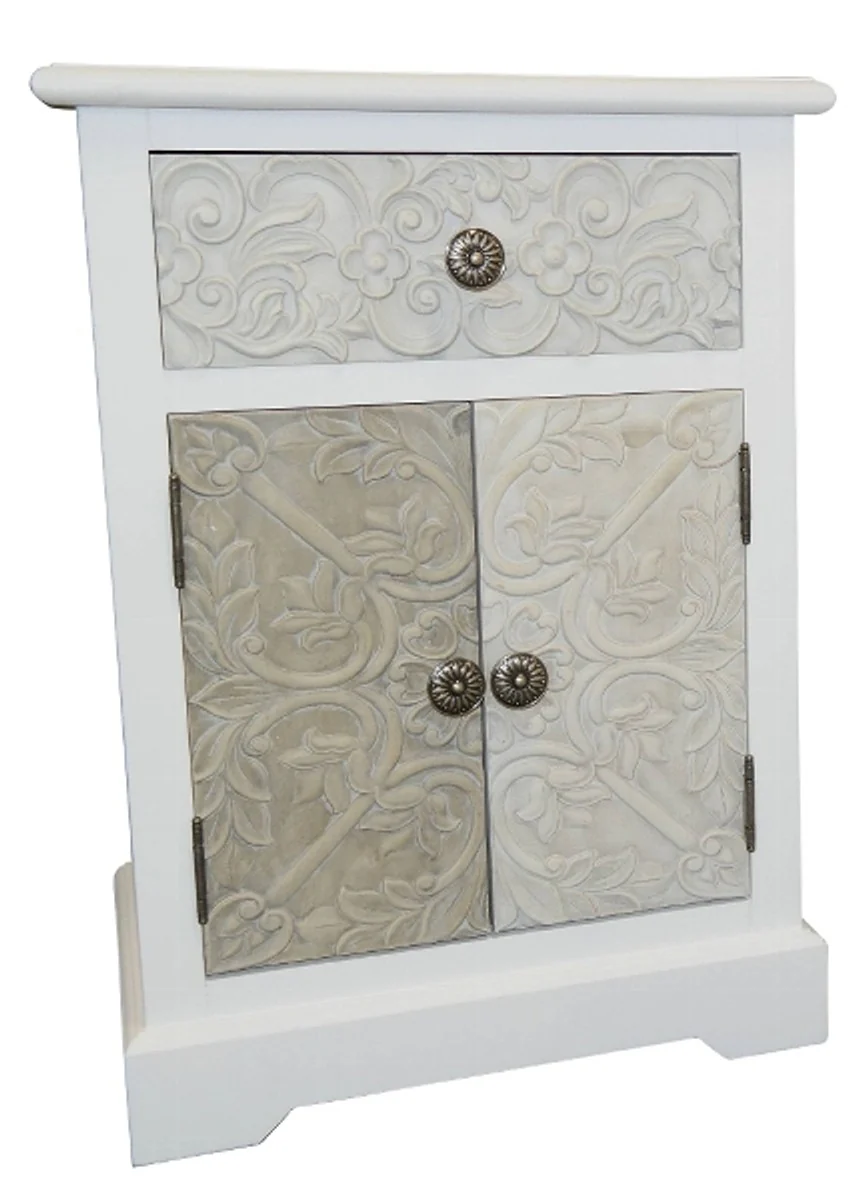 Casa Padrino country style chest of drawers white / multicolor 45 x 32 x H. 64 cm - Handcrafted Chest of Drawers with Drawer and 2 Doors