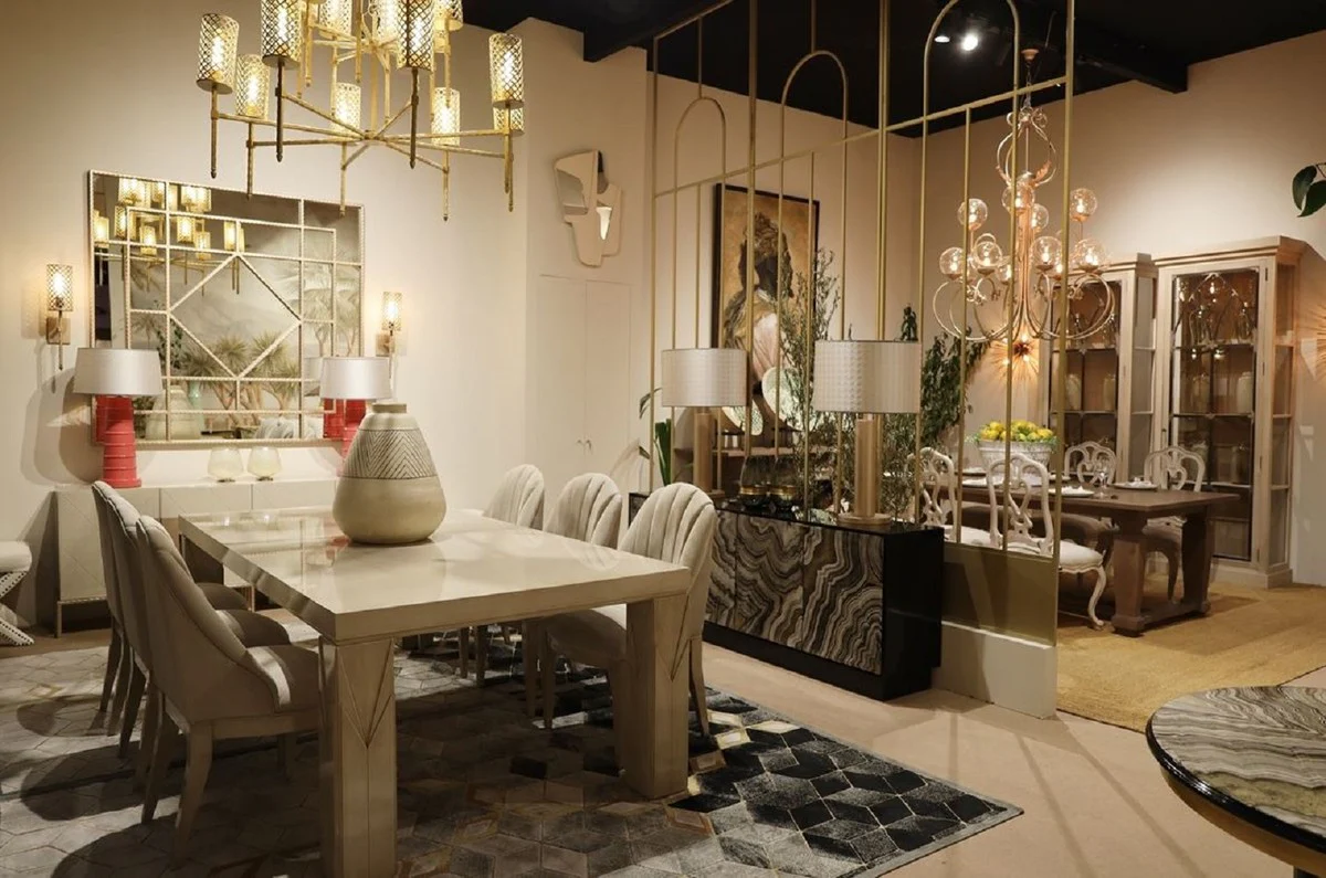 Casa Padrino aparador de lujo negro / gris / oro 200 x 40 x A. 76 cm - Gabinete de madera maciza con 4 puertas pintadas a mano - Muebles de lujo - Colección de lujo