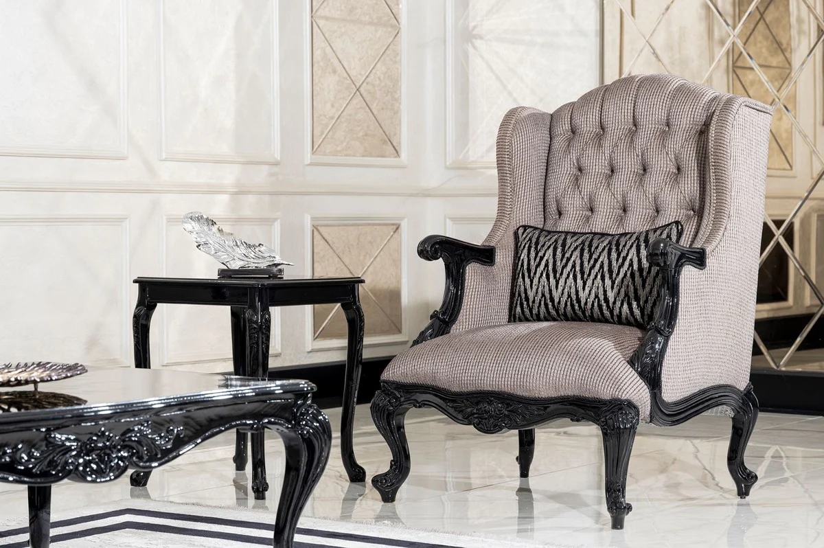 Casa Padrino sill¨®n de sal¨®n barroco de lujo plata / negro - Sill¨®n de estilo barroco hecho a mano con coj¨ªn decorativo - Muebles de sal¨®n de lujo en estilo barroco - Noble y Magn¨ªfico