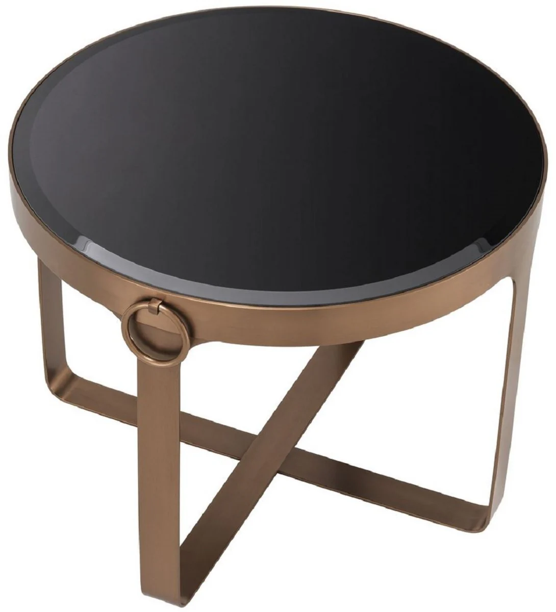 Casa Padrino mesa auxiliar de lujo cobre / negro ? 60 x A. 47 cm - Mesa redonda de acero inoxidable con tapa de vidrio - Muebles de sal¨®n - Muebles de Lujo