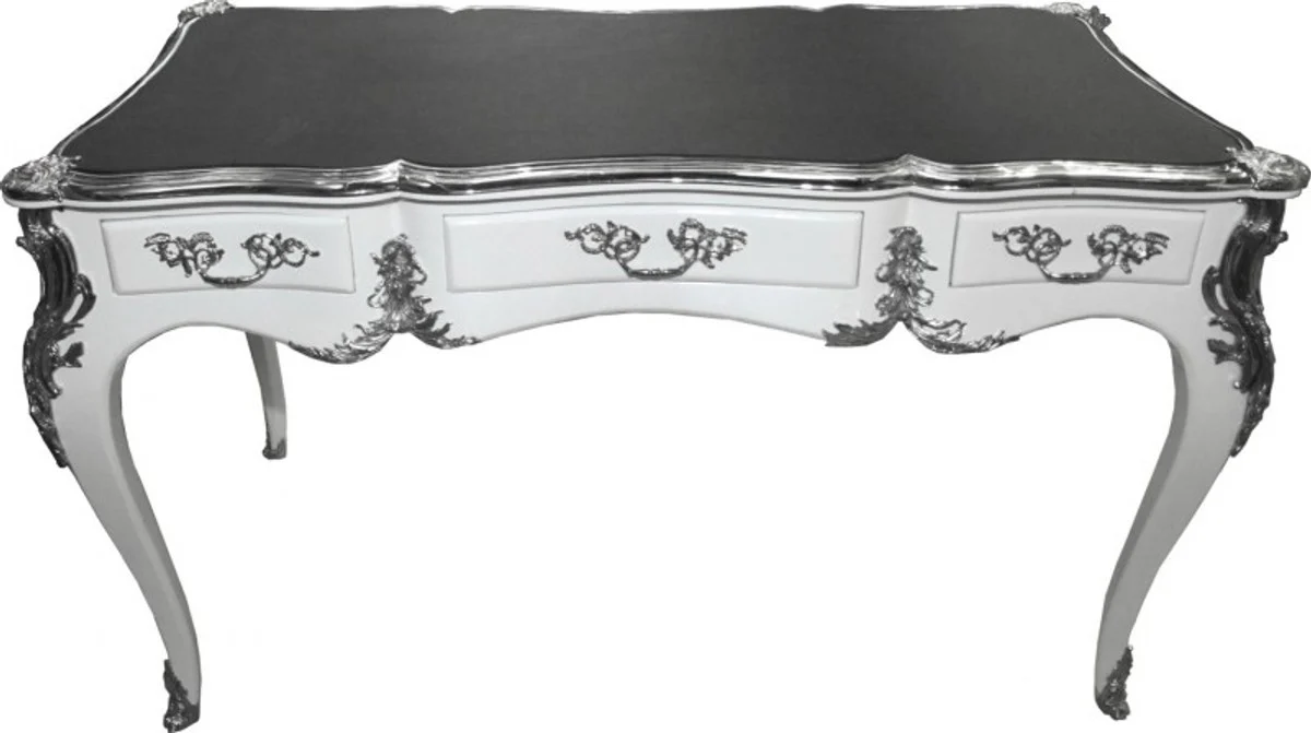 Casa Padrino luxury baroque desk white high gloss silver