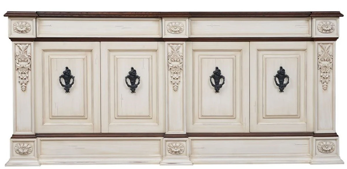 Casa Padrino aparador de estilo vintage de lujo con 4 puertas crema antiguo / marrón oscuro / negro 242,5 x 52 x A. 112 cm - Armario de estilo vintage - Muebles de estilo vintage de lujo