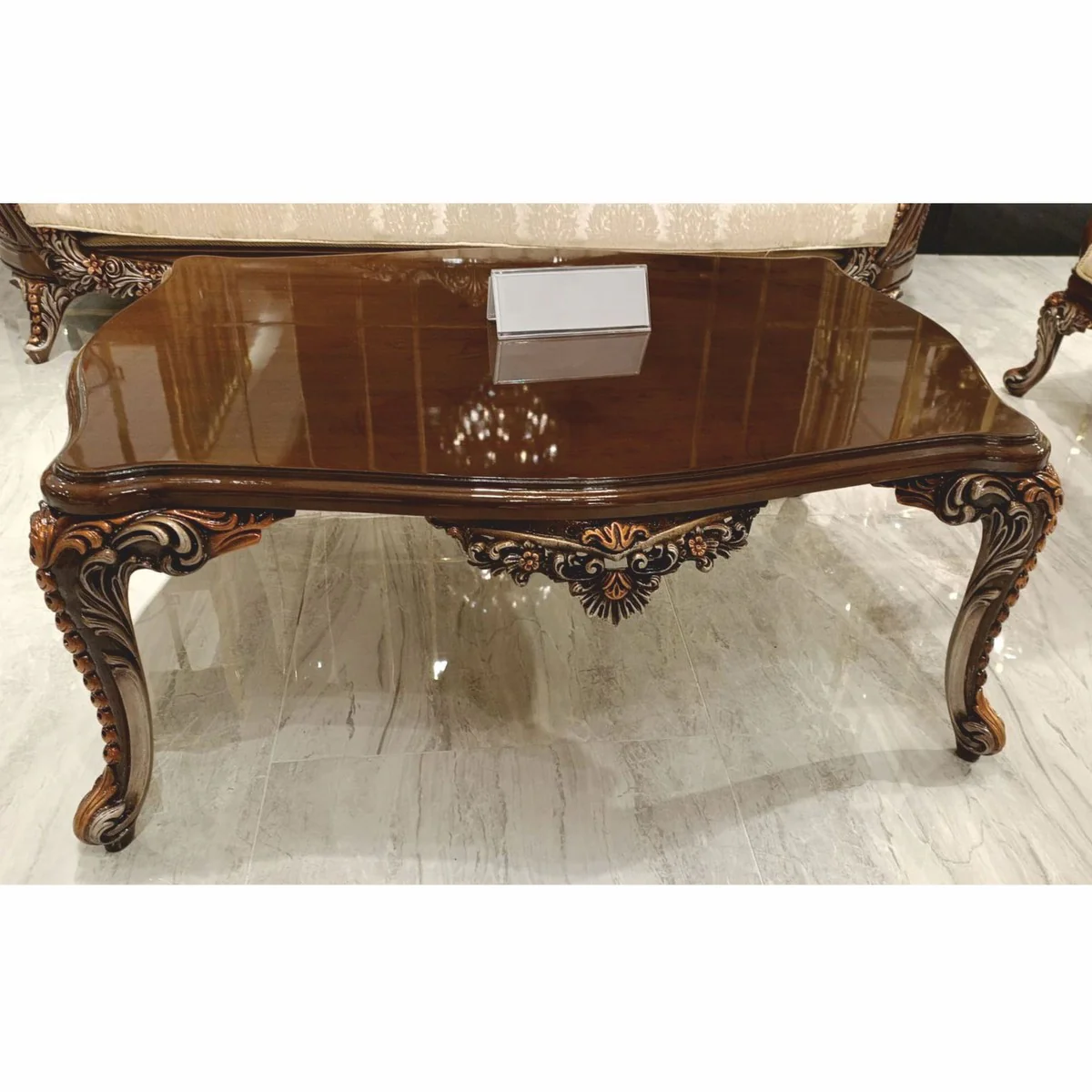 Casa Padrino mesa de centro barroco de lujo marr¨®n oscuro / gris / bronce 119 cm - Muebles barrocos