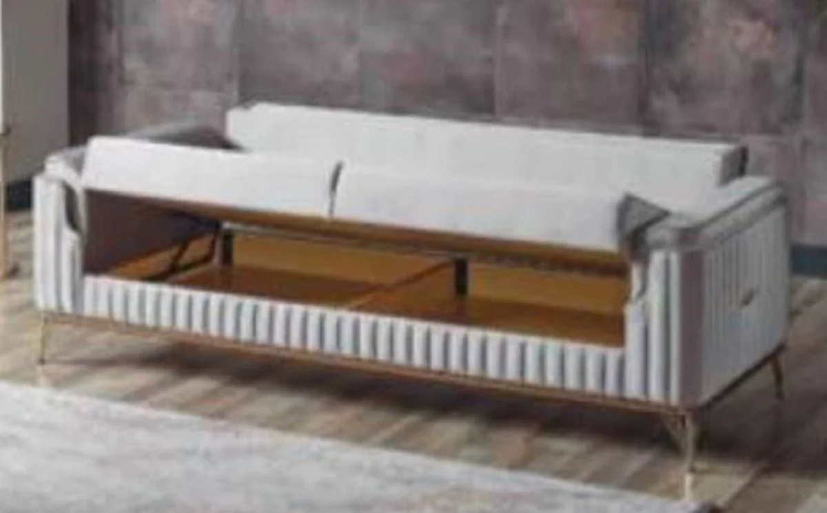 Casa Padrino sof¨¢ de sal¨®n de lujo con funci¨®n para dormir gris / oro 225 cm - Muebles de lujo