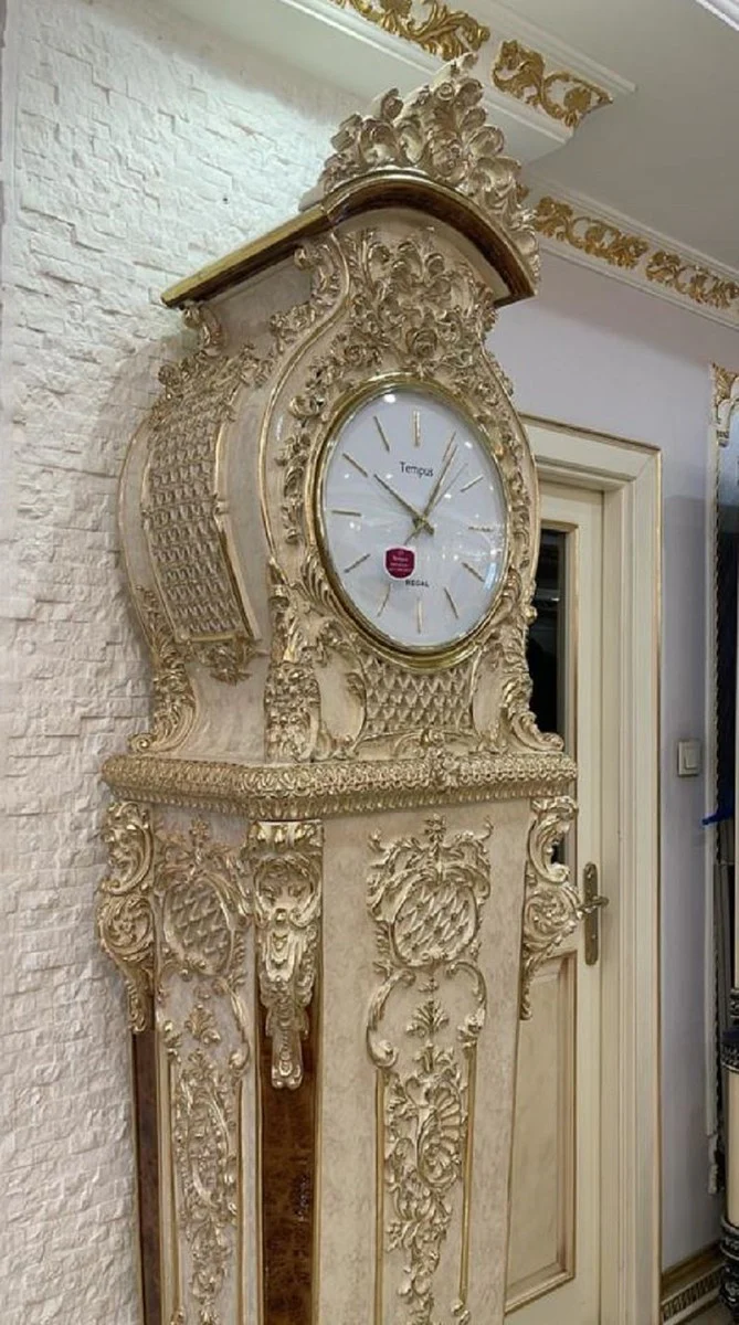 Casa Padrino reloj de abuelo barroco de lujo crema / marr¨®n / oro - Magn¨ªfico reloj de madera maciza de estilo barroco - Muebles de lujo de estilo barroco - Muebles barrocos - Interior barroco