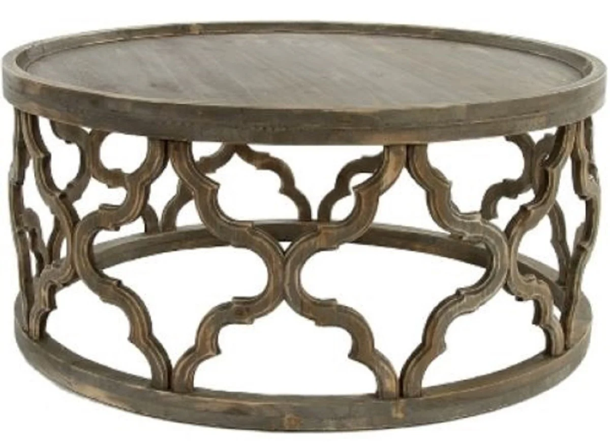 Casa Padrino mesa de centro de diseño marrón Ø 80 x H. 37 cm - Mesa de Centro Moderna de Madera Redonda