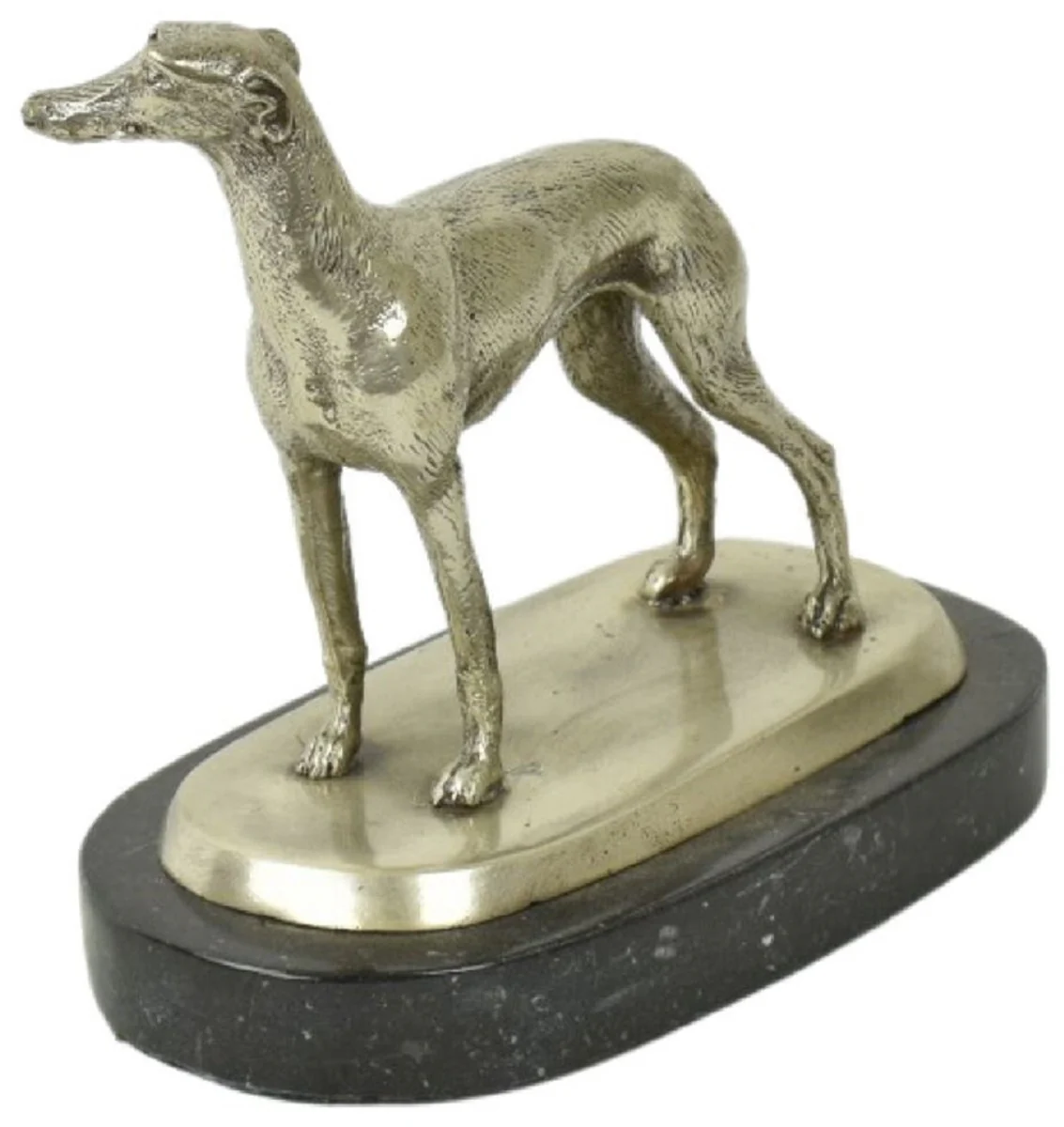 Casa Padrino figura decorativa de bronce de lujo galgo plata / negro 22 x 13 x A. 19 cm - Escultura de bronce con base de mármol - Figura de decoración - Accesorios de decoración
