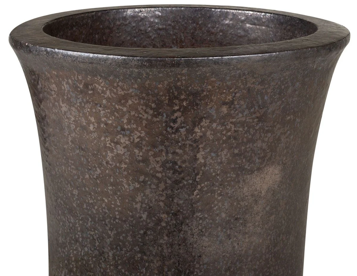 Casa Padrino Maceta Art Nouveau Negro / Bronce Ø 43 x A. 87 cm - Maceta Redondo Hecho a Mano de Terracota - Accesorios de Decoración de Jardín y Terraza