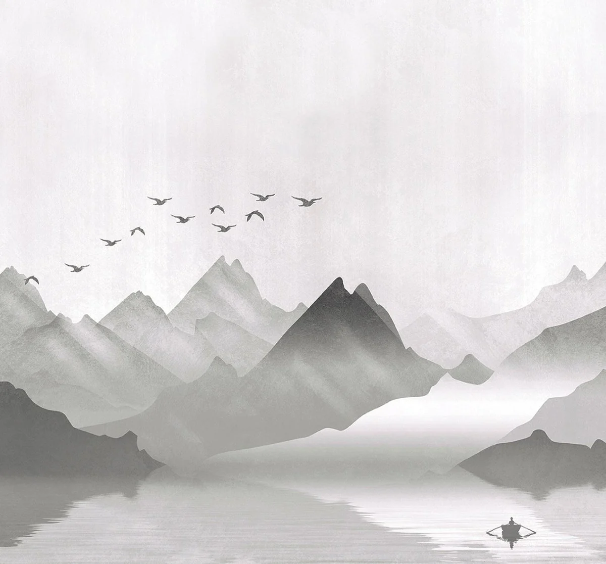 Casa Padrino conjunto de cortinas de lujo montañas con lago gris 250 x A. 290 cm - Cortinas de lino y terciopelo estampadas - Cortinas de ojales - Cortinas correderas - Cortinas de dormitorio de salón