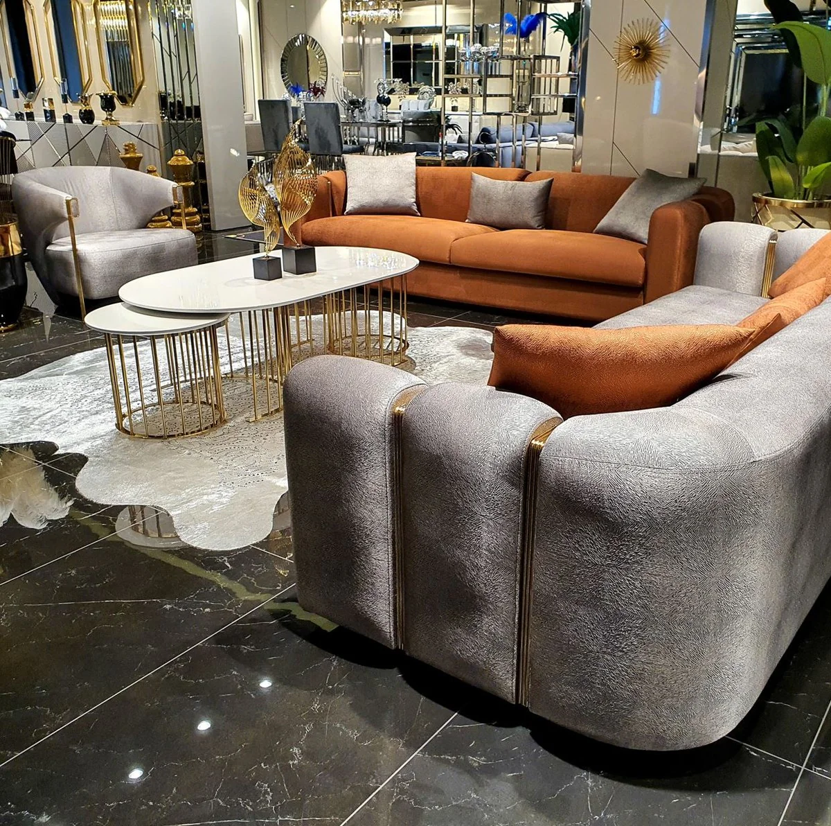 Casa Padrino sof¨¢ de lujo naranja / oro 240 x 95 x A. 85 cm - Sof¨¢ de Sal¨®n - Sof¨¢ de Hotel - Muebles de Lujo