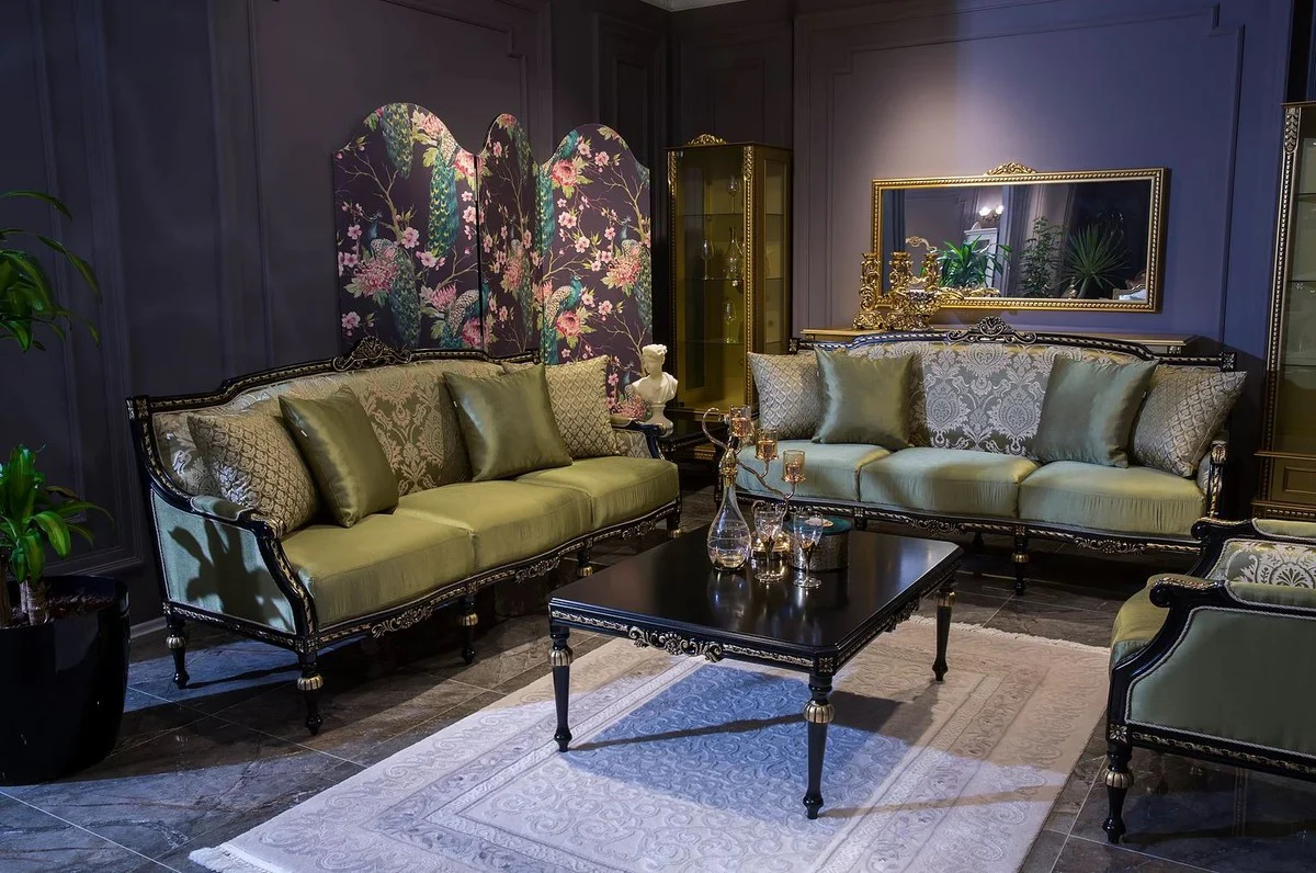 Casa Padrino mesa de centro barroco de lujo negro / oro 109 x 85 x A. 45 cm - Mesa de sal¨®n de madera maciza noble en estilo barroco - Muebles Barrocos