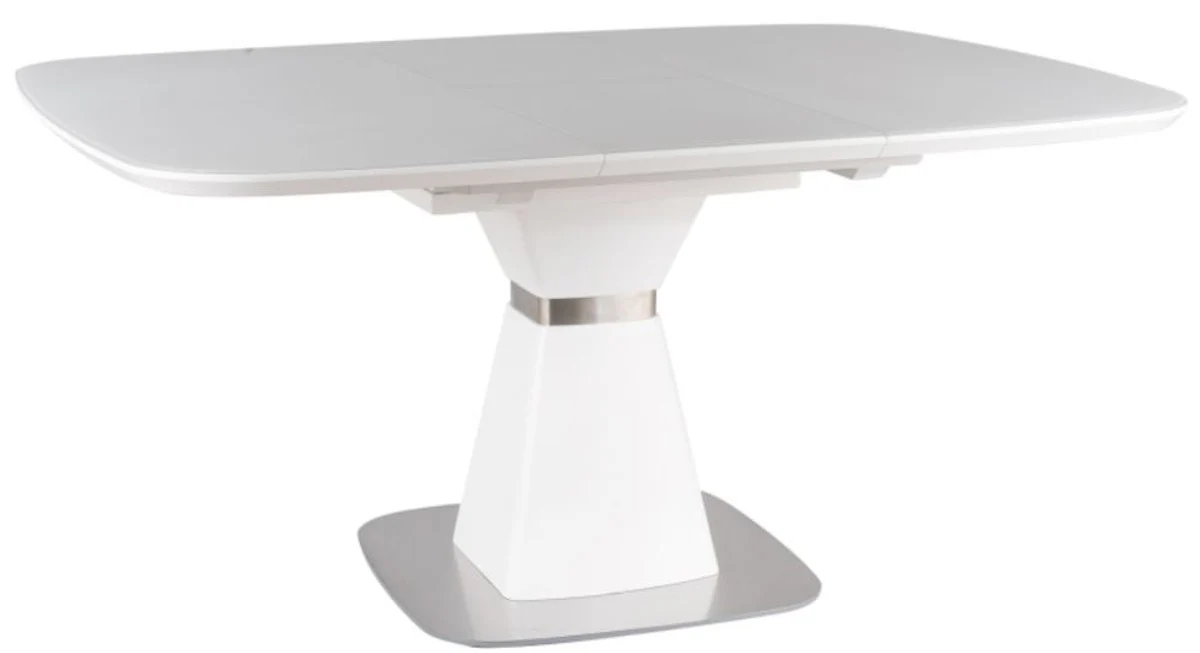 Casa Padrino mesa de comedor de lujo blanco mate / plata 120-160 x 120 x A. 76 cm - Mesa de comedor moderna extensible con vidrio templado - Muebles de comedor