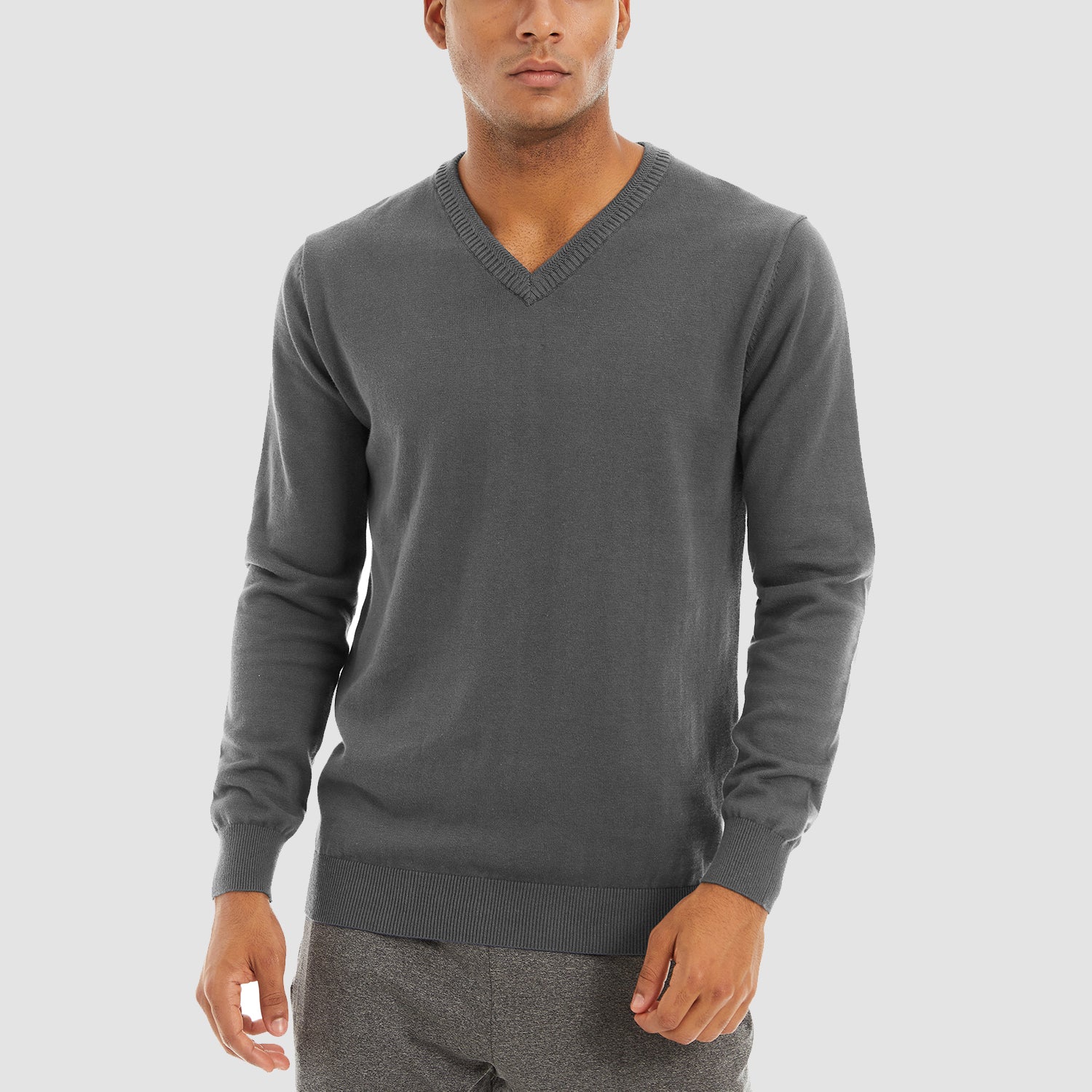 Men's Pullover Sweaters V-Neck Long Sleeve Cotton Sweatshirt