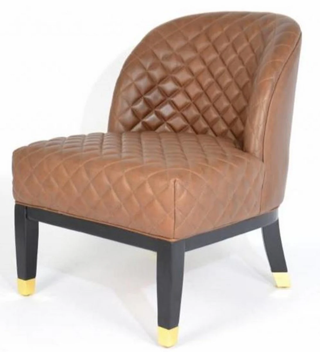 Casa Padrino sill¨®n de cuero de lujo marr¨®n / negro / oro 62 x 73 x H. 79 cm - Muebles de Sala de Estar - Muebles de Cuero Genuino