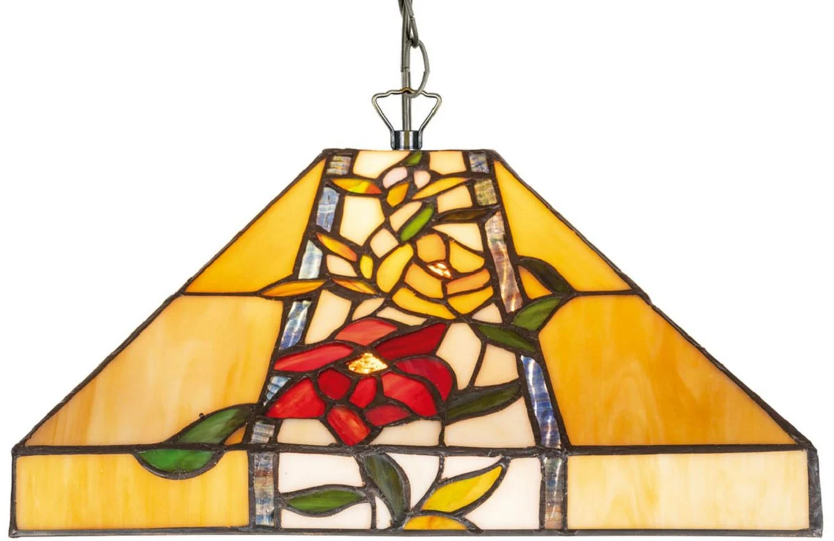 Casa Padrino Lámpara Colgante Tiffany de Lujo Multicolor 40 x 40 x H. 95 cm - Lámpara Colgante Tiffany con Diseño de Flores y Pantalla de Vidrio Hecha a Mano