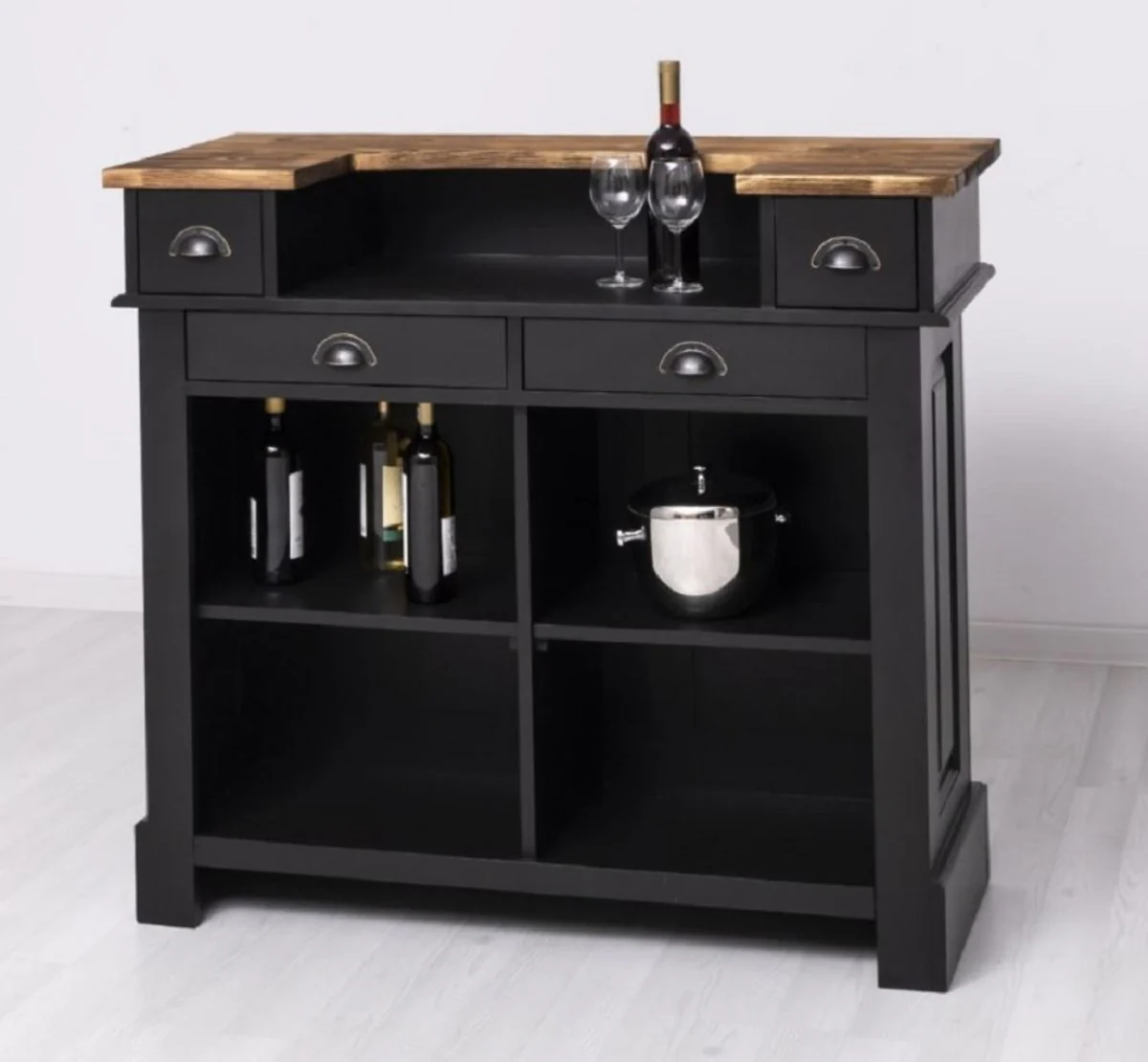 Casa Padrino barra de bar de estilo campestre negro / marr¨®n 120 cm - Mueble bar
