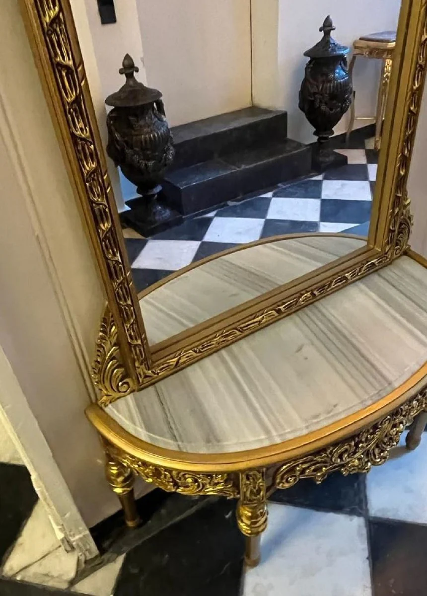 Casa Padrino consola de espejo barroco con tapa de m¨¢rmol oro / gris - Magn¨ªfica consola barroco con espejo - Muebles de armario estilo barroco - Muebles barrocos