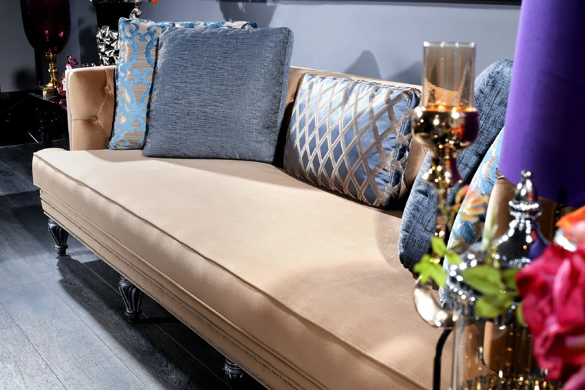 Casa Padrino conjunto de sala de estar barroco de lujo azul / beige / plata - 2 Sof¨¢s y 2 Sillones y Mesa de Centro - Muebles de Sal¨®n Barrocos