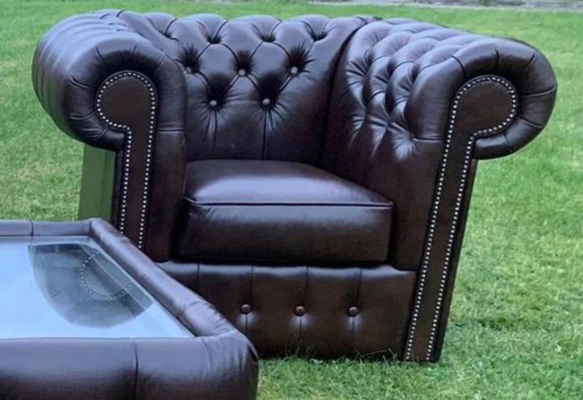 Casa Padrino sill¨®n Chesterfield de lujo de cuero genuino negro A. 78 cm