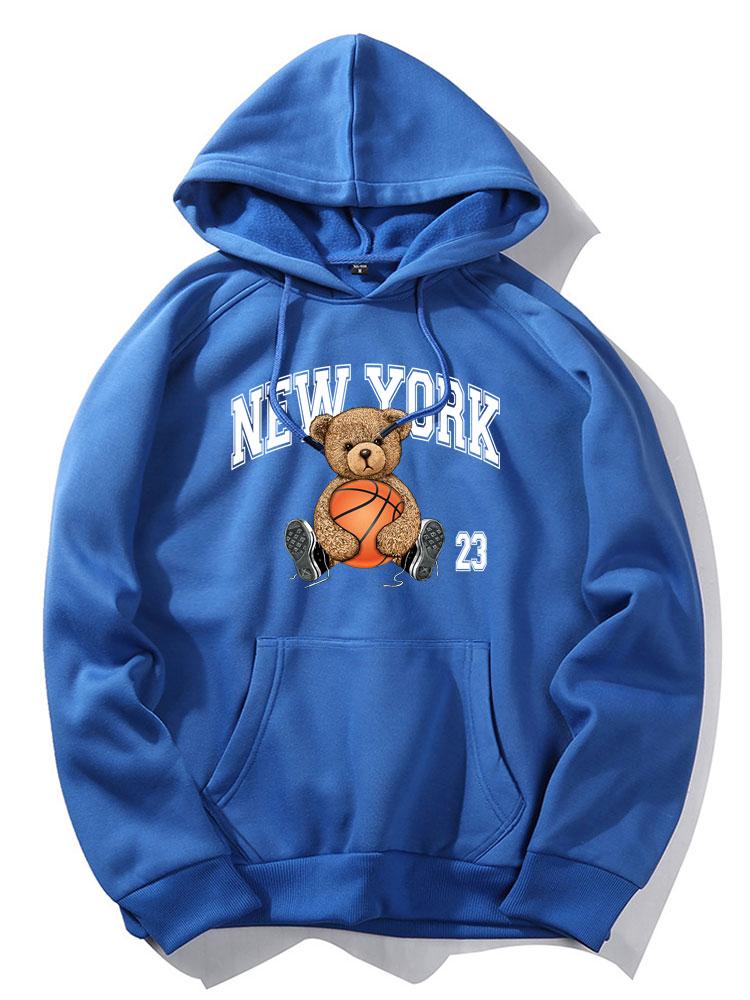 New York Basketball Bear Print Hoodie