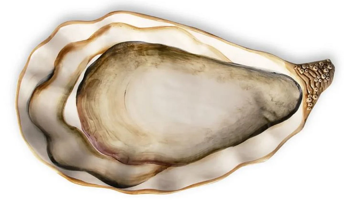 Casa Padrino Bandeja de Servir de Cer¨¢mica de Lujo en Forma de Ostra Marr¨®n / Blanco 47 cm - Hecho en Italia