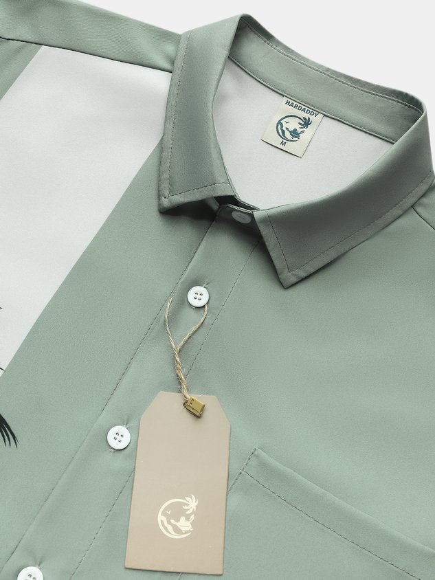 Mens Beach Print Casual Breathable Hawaiian Short Sleeve Shirt