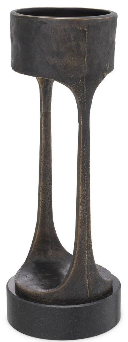 Casa Padrino Portavela de Lujo Bronce / Negro Ø 13 x A. 35 cm - Portavela de Latón con Base de Granito - Accesorios Decorativos