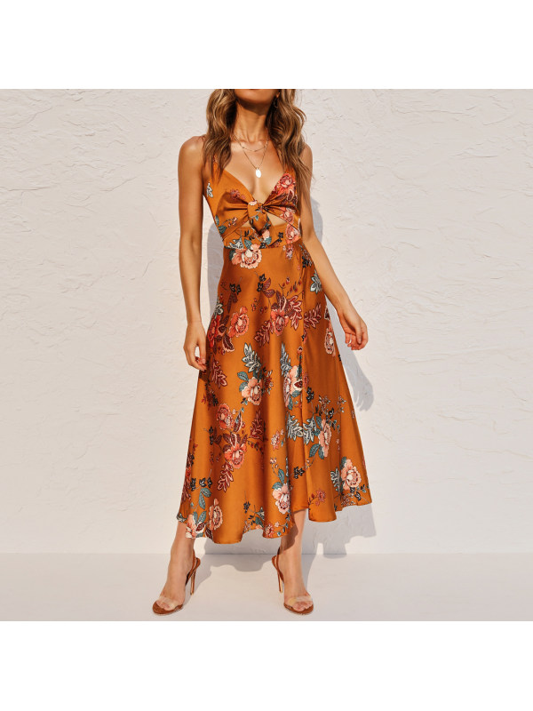 Satin Print Split Dress