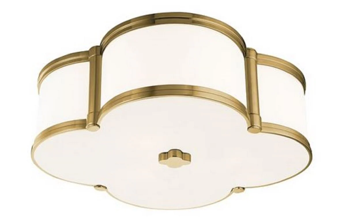 Casa Padrino lámpara de techo de lujo latón antiguo / blanco 42,6 x 42,6 x H. 14 cm - Lámpara de Techo en Forma de Trébol - Calidad de Lujo