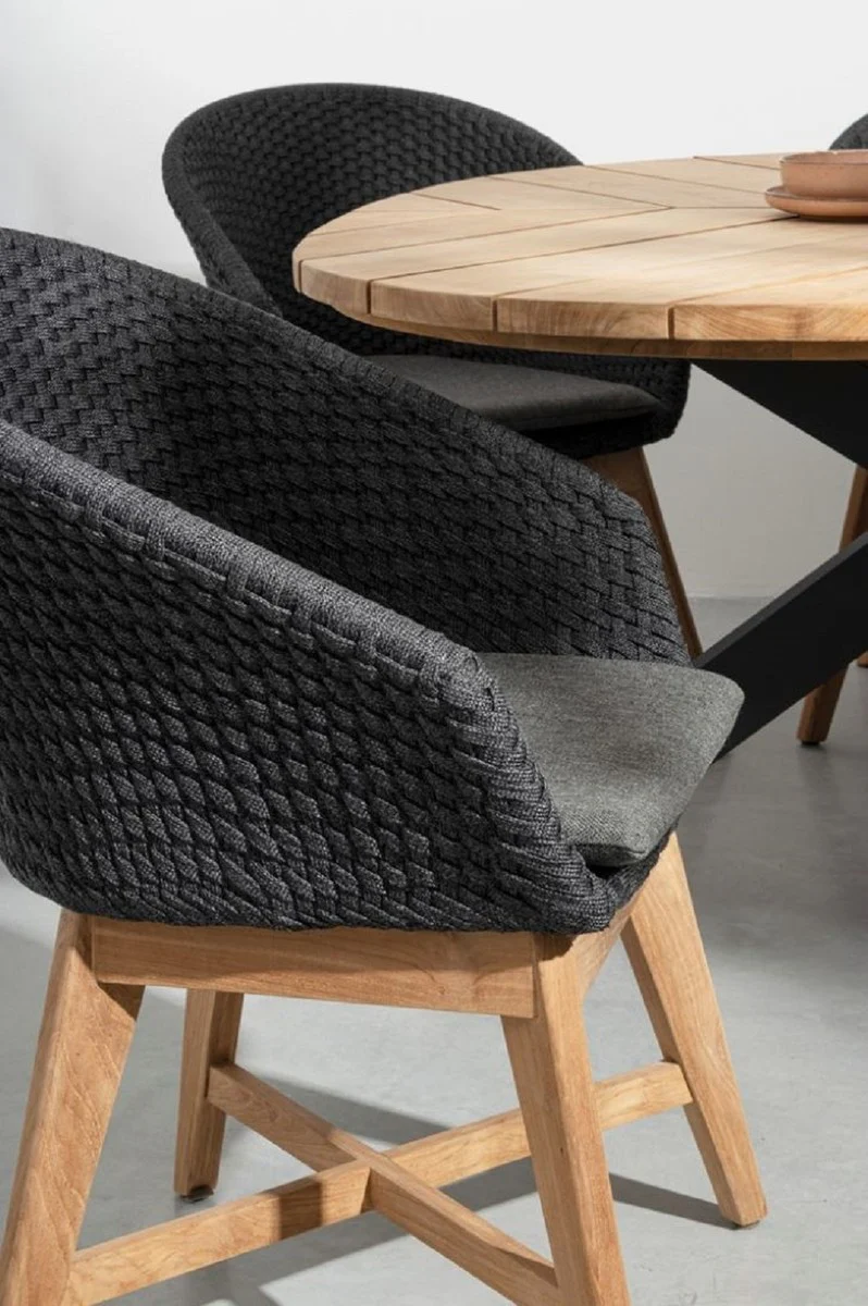 Casa Padrino mesa de jard¨ªn de lujo natural / negro ? 160 x A. 77 cm - Mesa de comedor de jard¨ªn con tapa de teca y patas de aluminio - Mesa de jard¨ªn y terraza - Muebles de jard¨ªn y terraza de lujo