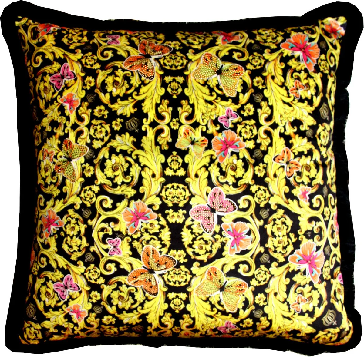 Enorme almohada barroca de lujo XXL Pomp??s  Flores y mariposas  de Casa Padrino de Harald Gl??ckler 80 x 80 cm con brillantes pedrer¨ªa