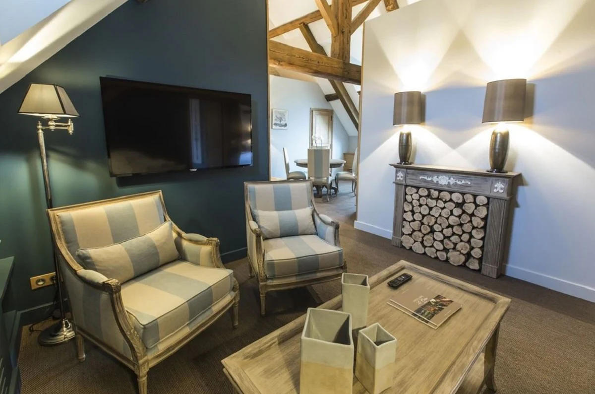 Casa Padrino marco de chimenea de madera maciza de estilo campestre de lujo gris oscuro / blanco - Muebles de Sal¨®n y Hotel de Estilo Campestre - Calidad de Lujo