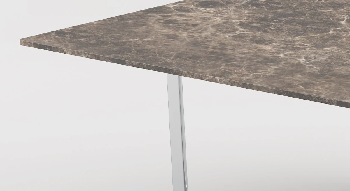 Casa Padrino conjunto de sala de estar de lujo plata / marr¨®n - 1 Mesa de Caf¨¦ con Encimera de M¨¢rmol y 1 Mesa Auxiliar con Encimera de M¨¢rmol - Muebles de Sala - Calidad de Lujo