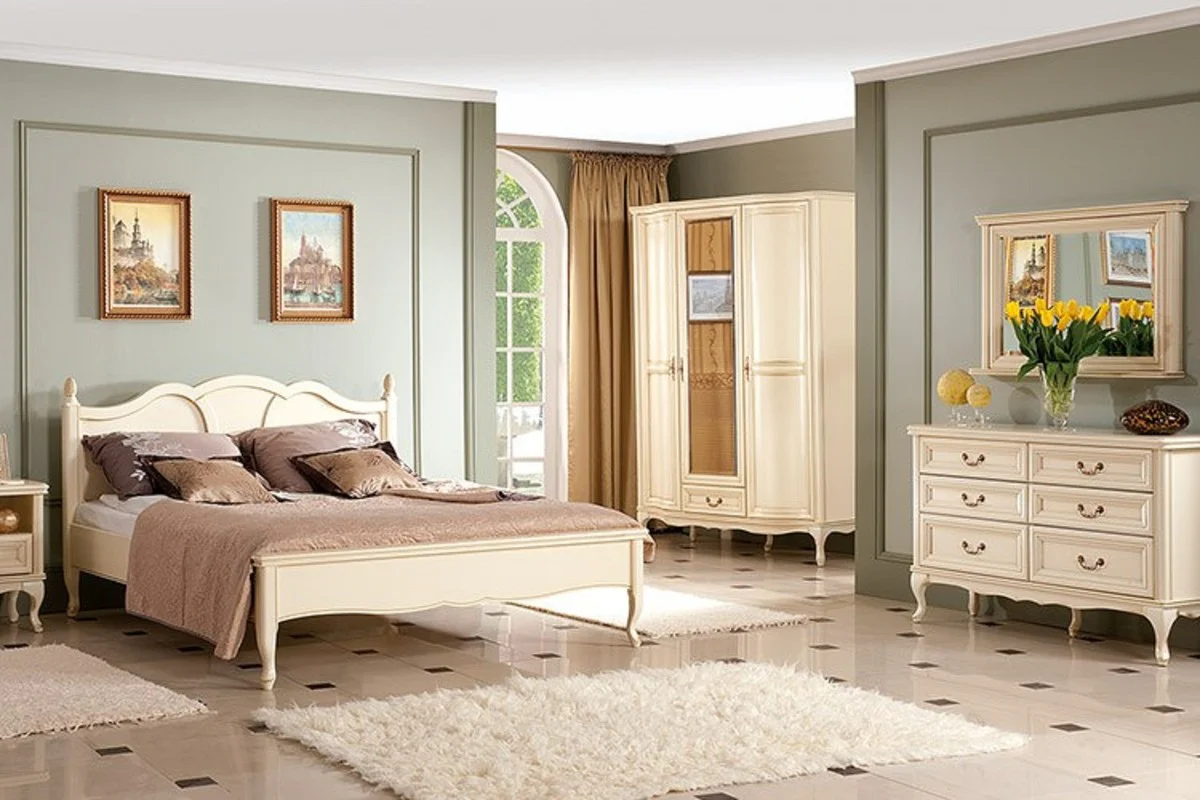Casa Padrino armario de dormitorio Art Nouveau de lujo crema 147,8 x 63,5 x A. 206 cm - Armario de madera maciza con 3 puertas y caj¨®n - Muebles de Dormitorio Barroco y Art Nouveau