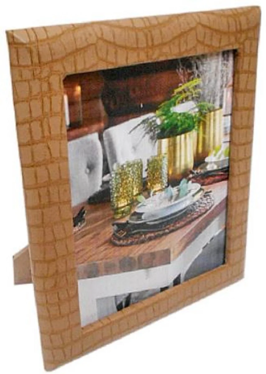 Casa Padrino marco de fotos de cuero de lujo marrón claro 20 x 4 x H. 25 cm - Marco de Fotos Decorativo en Apariencia de Cocodrilo