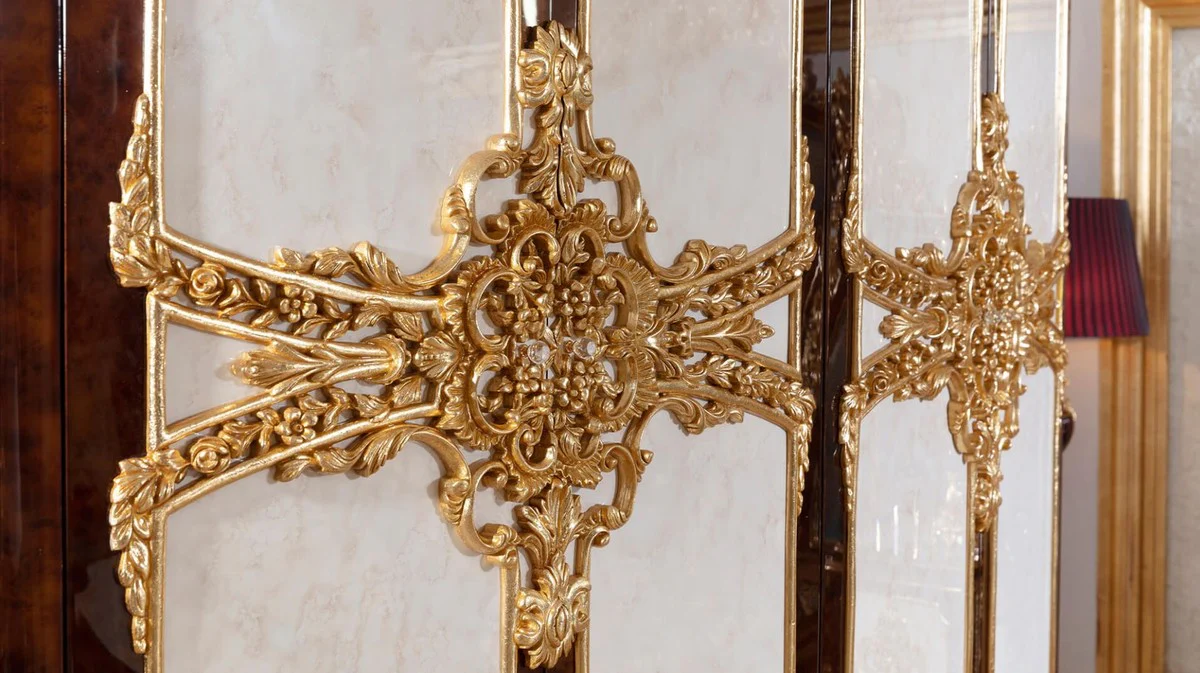 Casa Padrino armario de dormitorio barroco de lujo blanco / marr¨®n / oro - Magn¨ªfico guardarropa de estilo barroco - Muebles de dormitorio y hotel barroco - Noble y Magn¨ªfico