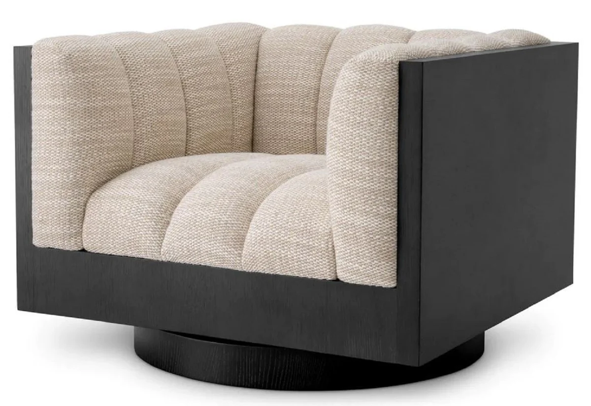 Casa Padrino sill¨®n giratorio de lujo arena / negro 99 x 88 x A. 69 cm - Muebles de lujo