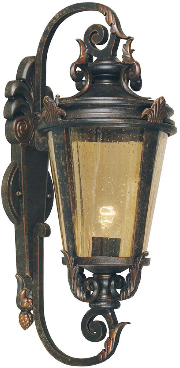 Casa Padrino lámpara de pared para exteriores barroco negro antiguo / bronce / ámbar 30 x 35 x A. 69 cm - Lámpara de exterior nostálgica terraza jardín terraza - Luces de exterior nostálgicas