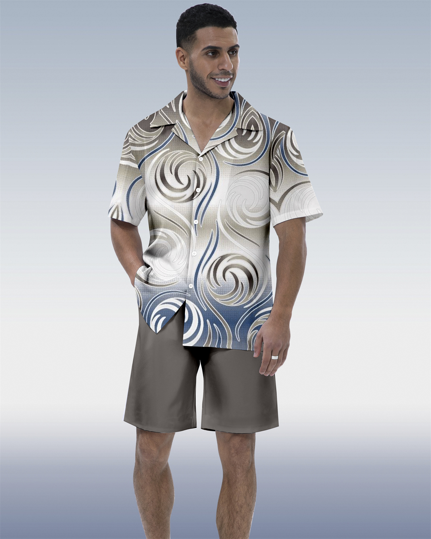Suitmens Men's Abstract Art Contrast Geometric  Print Short Sleeve Set 133