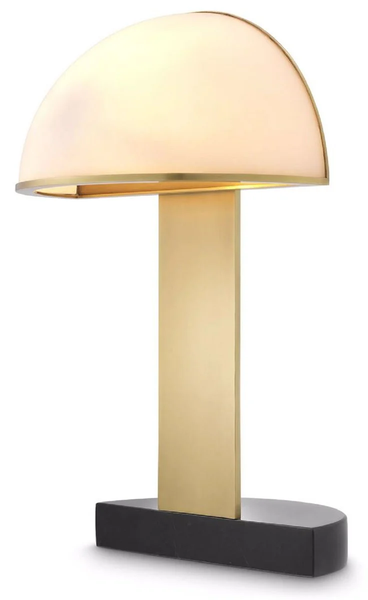 Casa Padrino lámpara de mesa de lujo latón antiguo / blanco / negro 34,5 x 37,5 x A. 63 cm - Lámpara de escritorio moderna con pantalla semicircular de vidrio - Colección de Lujo