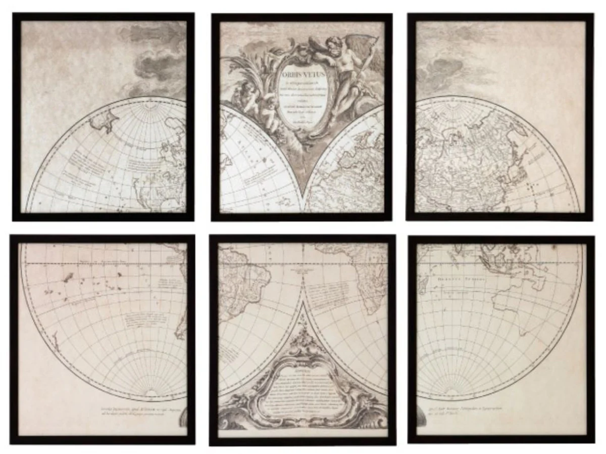 Casa Padrino Conjunto de Imágenes de Old World Orbis Vetus Negro 47,5 x H. 53,5 cm - Decoración de Lujo