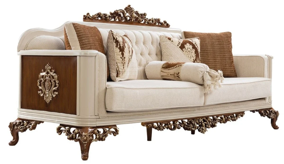 Casa Padrino conjunto de sala de estar barroco de lujo beige / gris / marr¨®n / oro - 2 Sof¨¢s y 2 Sillones y 1 Mesa de Centro - Muebles de sal¨®n hechos a mano estilo barroco