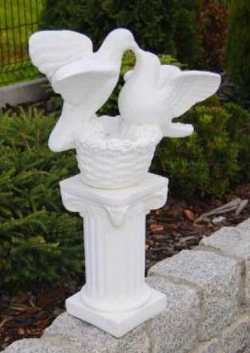 Casa Padrino pilar barroco con cesta y palomas blanco 40 x 35 x A. 104 cm - Magnífica Pilar de Jardín Estilo Barroco - Decoración Pilar de Piedra - Accesorios de Decoración de Jardines Barrocos