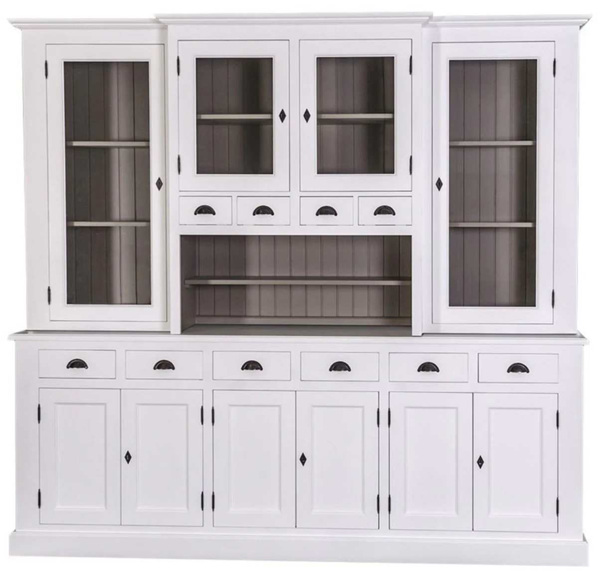 Casa Padrino gabinete de cocina estilo country blanco / gris 244 x 45 x H. 225 cm - Gabinete de Cocina de 2 Piezas con 10 Puertas y 10 Cajones