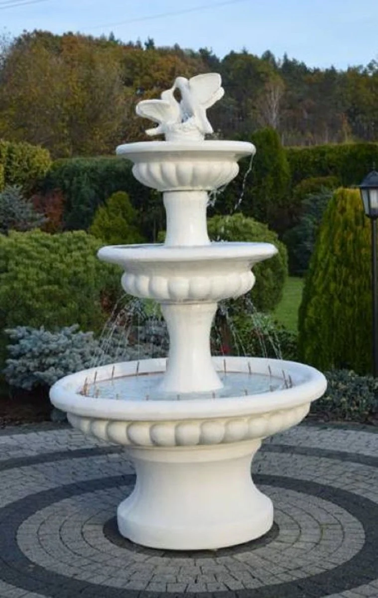 Casa Padrino fuente barroco con 2 palomas decorativas blanco ? 120 x A. 186 cm - Magn¨ªfica fuente de jard¨ªn de estilo barroco - Fuente redonda de piedra para decoraci¨®n de jard¨ªn